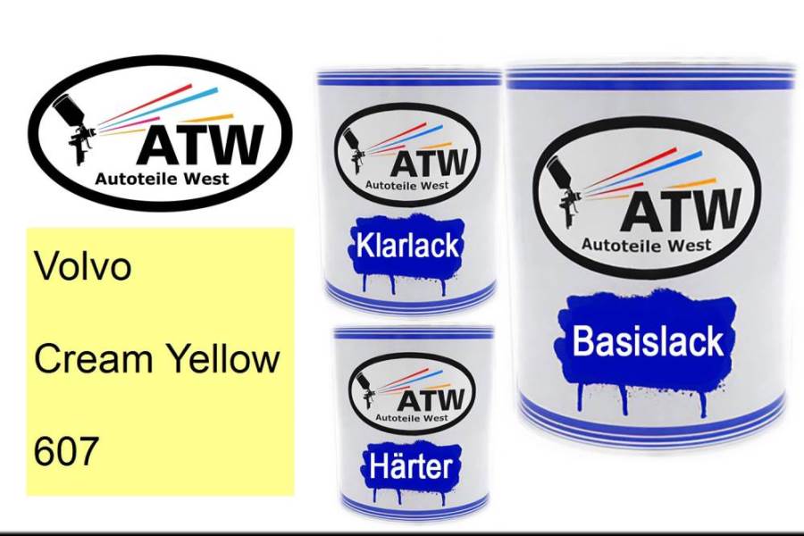 Volvo, Cream Yellow, 607: 1L Lackdose + 1L Klarlack + 500ml Härter - Set, von ATW Autoteile West.